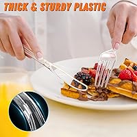 Vista 4 de Juego de 360 piezas de cubiertos de plástico plateado resistente, 120 tenedores, 120 cucharas, 120 cuchillos, cubiertos desechables plateados
