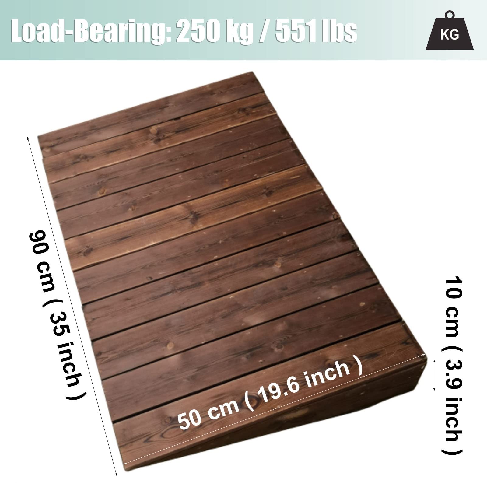 Tira de Puerta Tira de Transición Umbral de Madera/Rampa de Acera Marrón para Sillas de Ruedas Scooters, Rampa de Paso Exterior Antideslizante Grande, Elevación de 3.9"/4.7"/5.9"/7"/7.8"