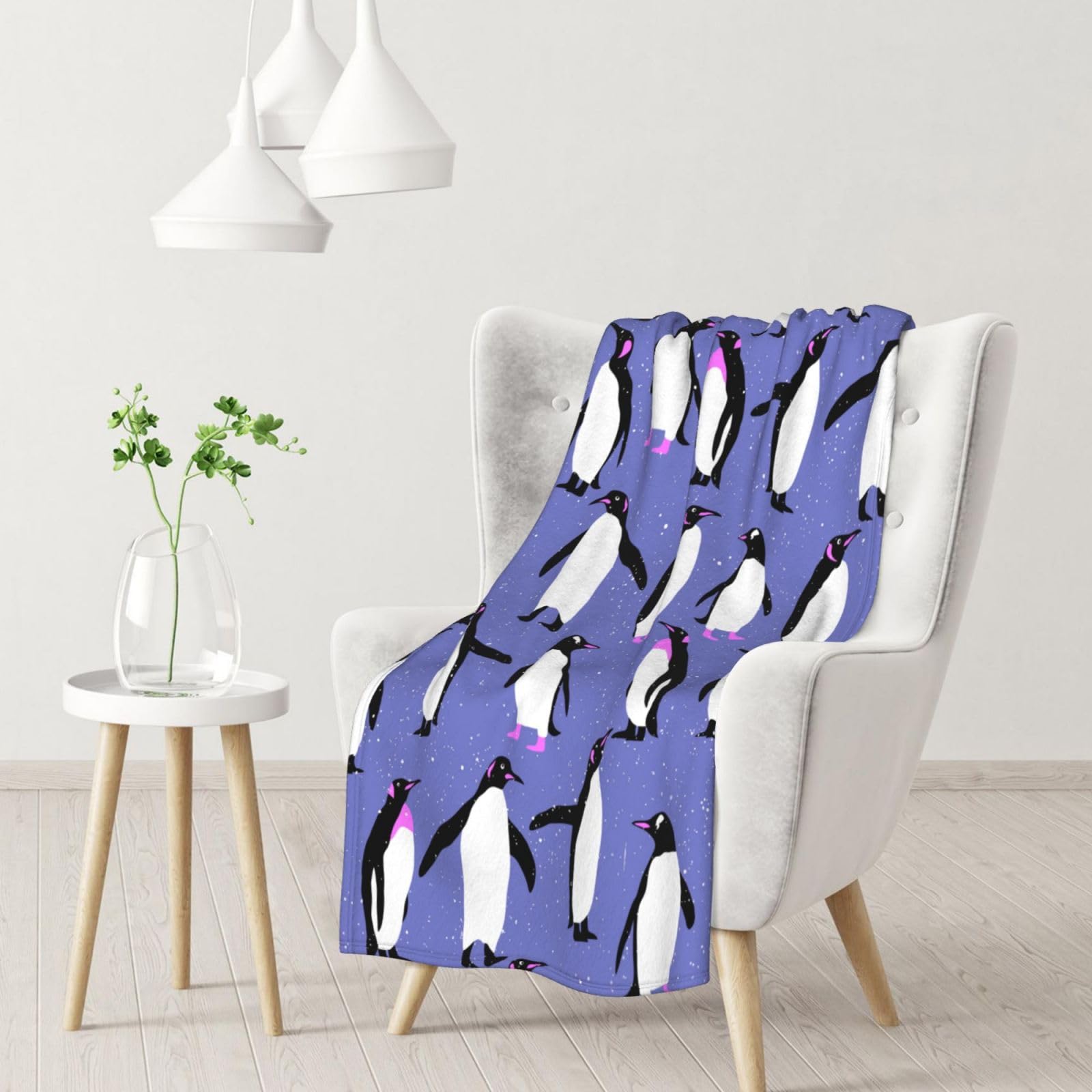 Gawuoab Black Cute Penguin Purple Soft Cozy Blankets Throw Flannel Blanket For Couch