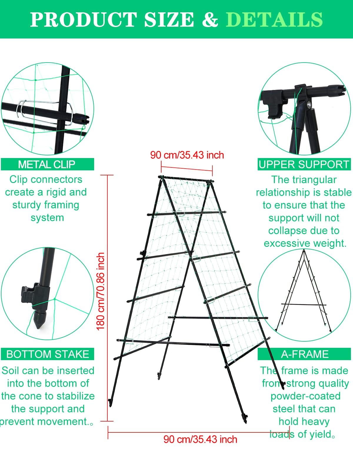 6 × 3 Piedi Traliccio Giardino Piante Rampicanti, Kalolary A Frame Giardino Cetriolo Grow Tralicci Metallo Antiruggine Pianta Vaso Supporto Rampicante Interni All'aperto Frutta Verdura Viti Supporto