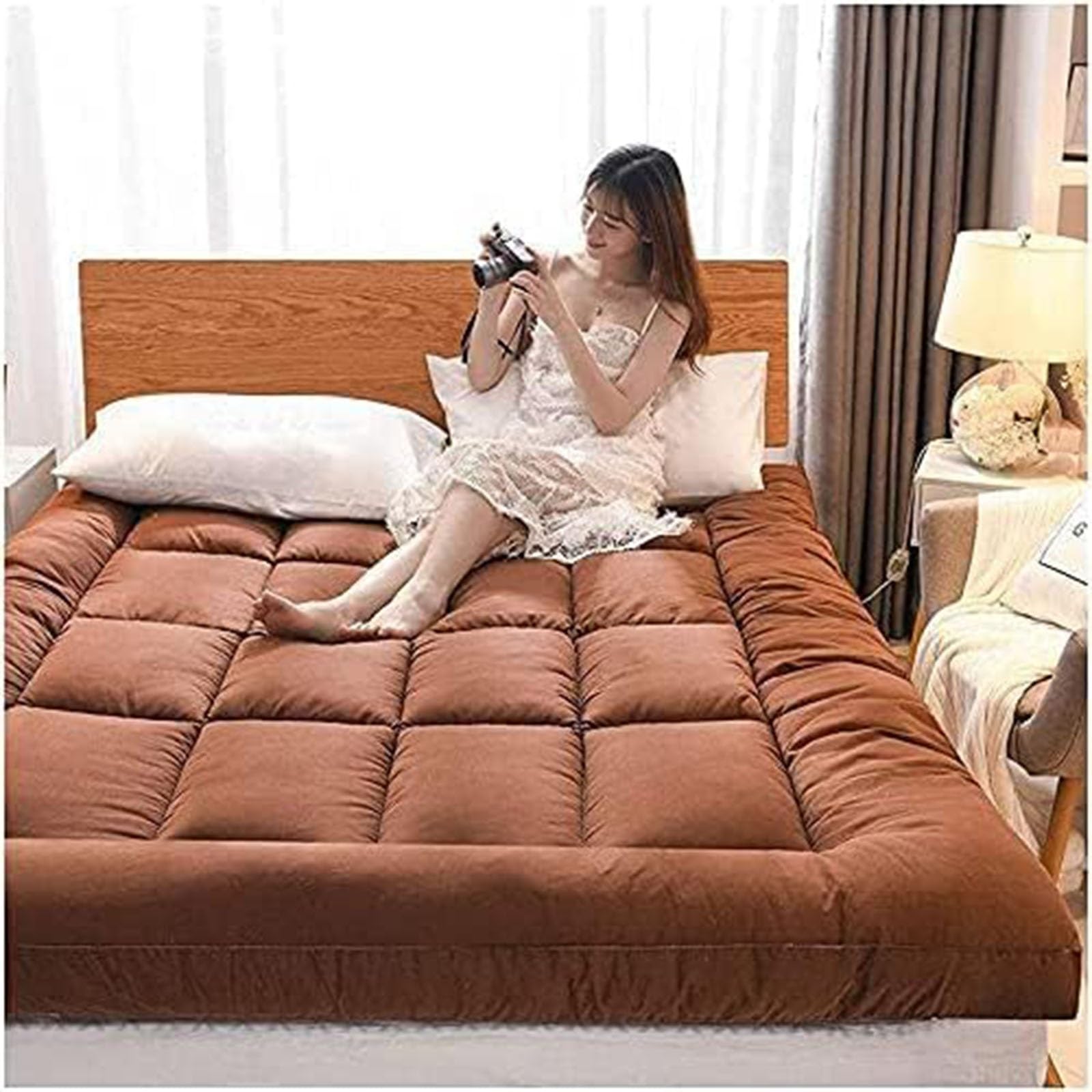 Materasso futon giapponese portatile, comodo e pieghevole, ideale per campeggio, letto matrimoniale o matrimoniale, facile da riporre, biancheria da letto da viaggio leggera e morbida
