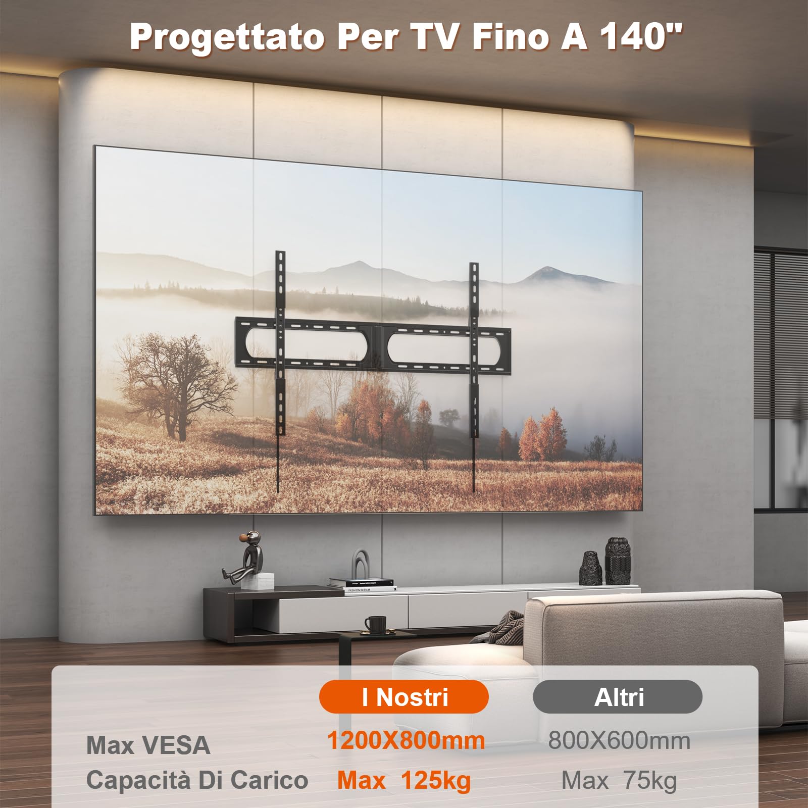 Supporto universale per TV Ultra Slim per TV da 37-140", fino a 125 kg, Max VESA 1200 x 800, nero