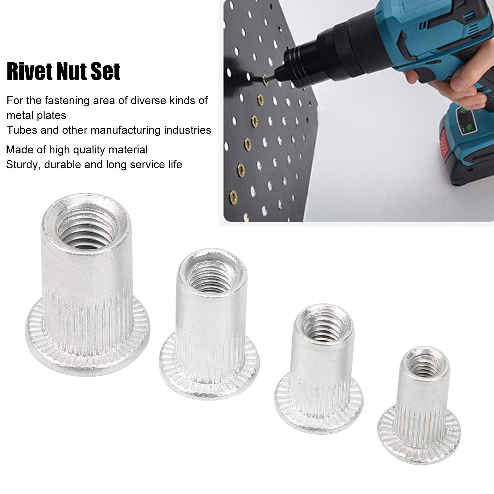 Dadi per Rivetti 200 Pezzi, Kit Assortimento Inserti Filettati in Alluminio Nutsert con Testa Piana M3 M4 M5 M6, Set Combinato per Fissaggio Metallo Plastica Auto