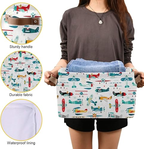 Miniatura 7 de Cesta de almacenamiento, cubo de caricaturas, avión helicóptero, caja de almacenamiento grande plegable para juguetes, contenedor organizador de