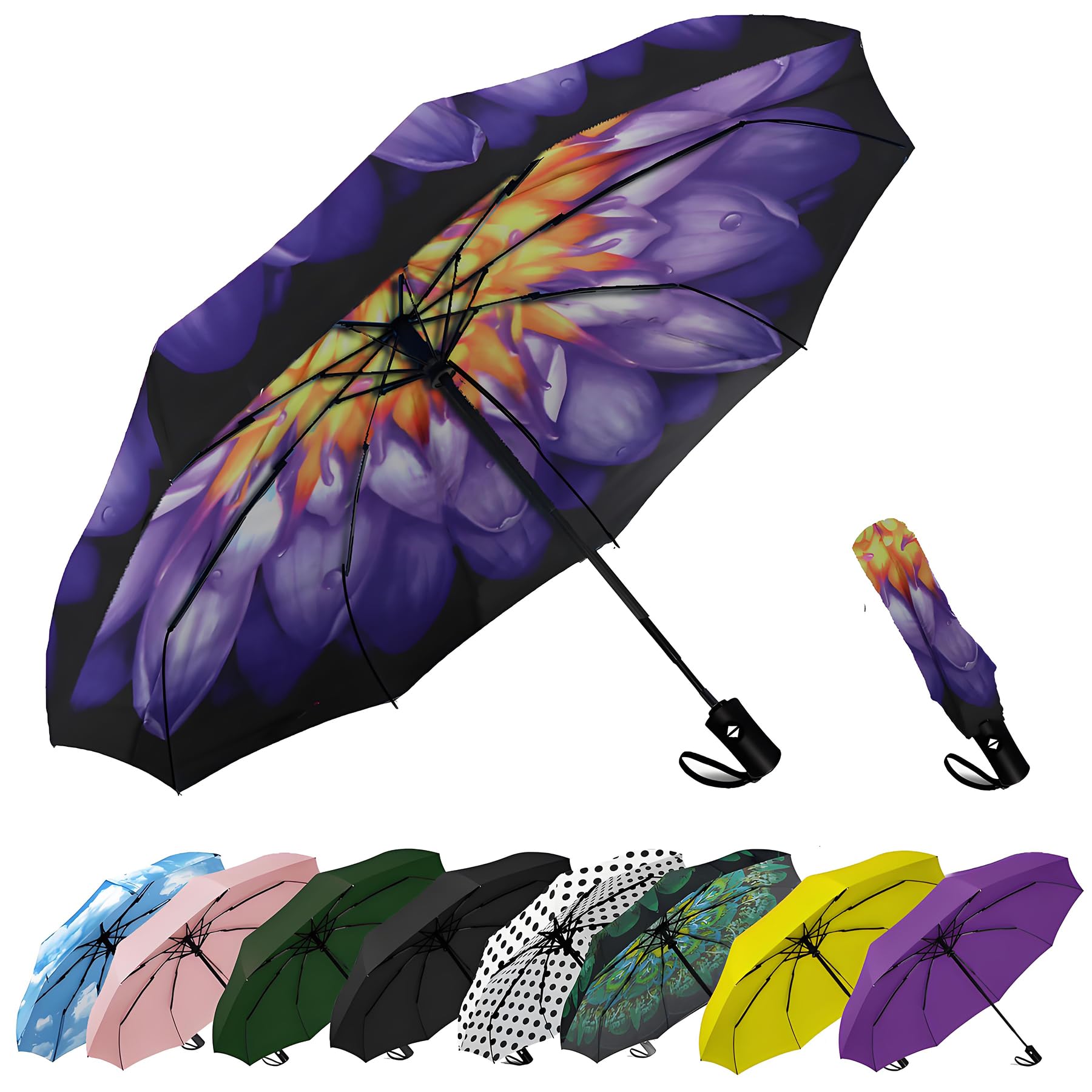 SIEPASA Umbrella for Men - Automatic Large Size Foldable Umbrella with Travel Cover for Man and women - 3 fold Windproof umbrella