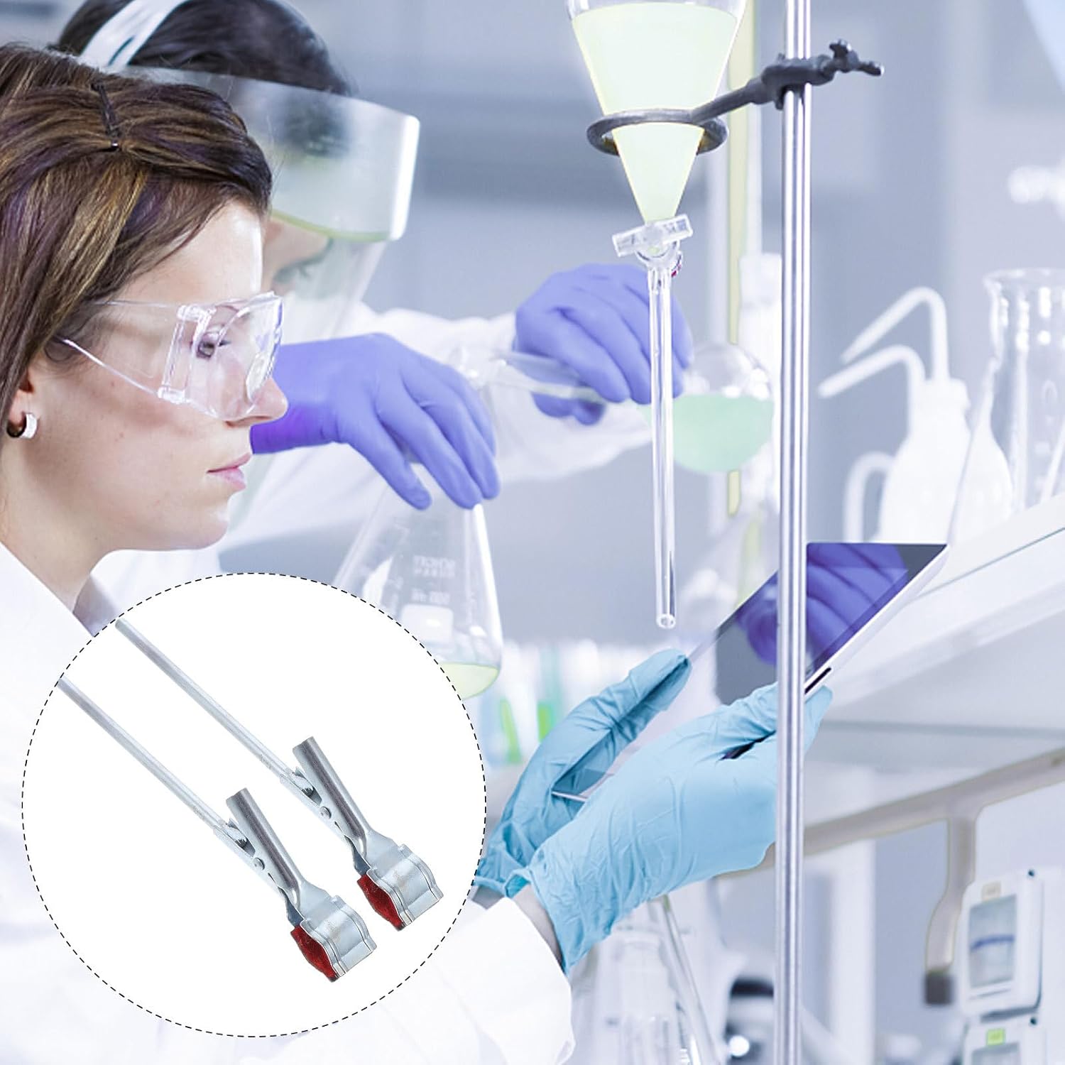 PATKAW 2pcs Iron Test Tube Clamps with Protective Pads, Laboratory Holder Clips for Scientific Experiments and Lab Use Random Color