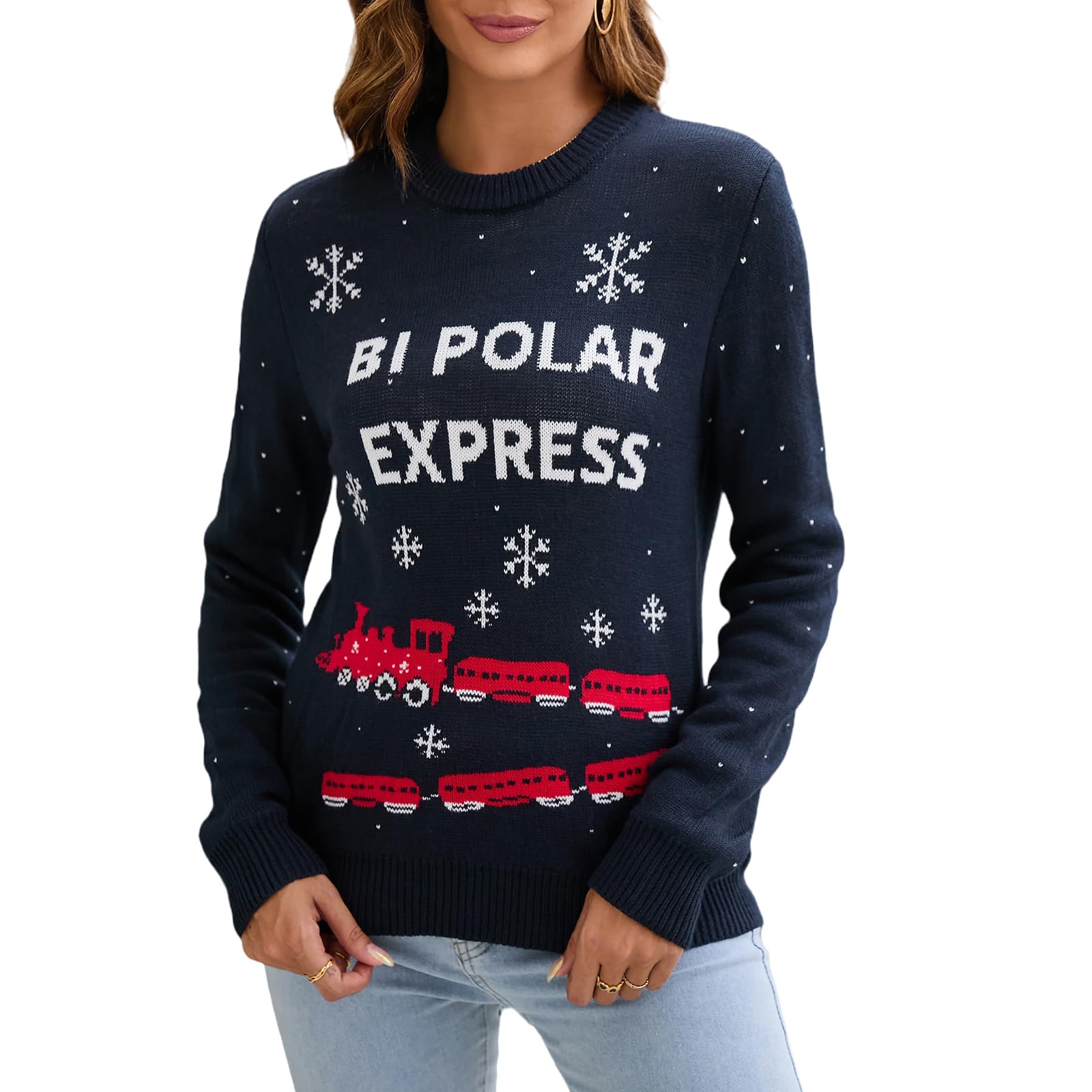 LUBOT Ugly Christmas Sweaters for Women Cute Fuzzy Funny Wintertime and Holiday Parties Knitted Pullover Sweater