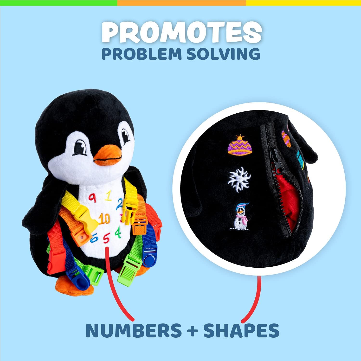 Buckle Toy "Blizzard" Penguin Toddler Early Learning Basic Life Skills Childrens Plush Travel Activity
