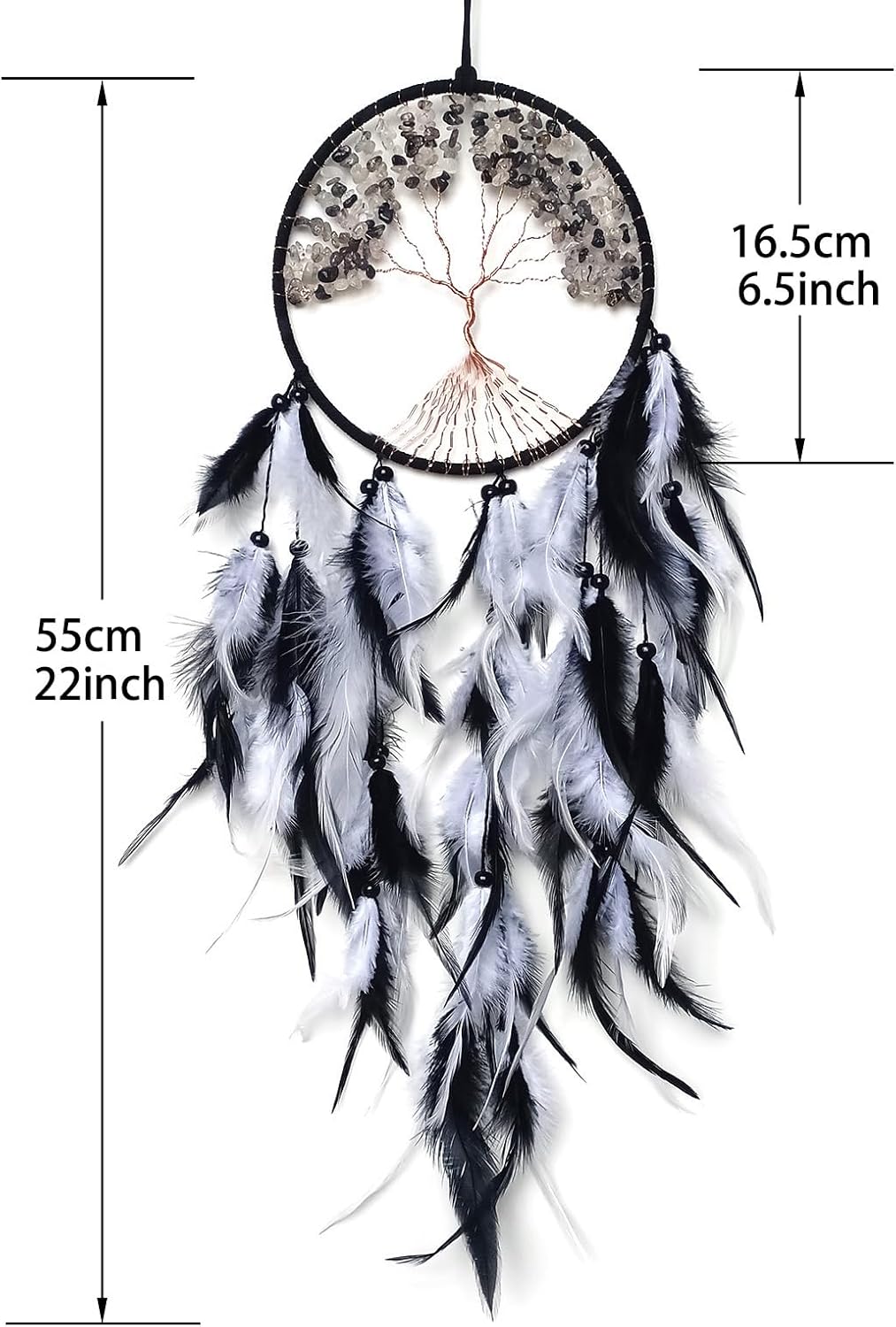 Black and White Dream Catcher with Tree of Life | Handmade, Wall Decor, Wall Hanging Ornament, Bedroom Living Room Home Decor