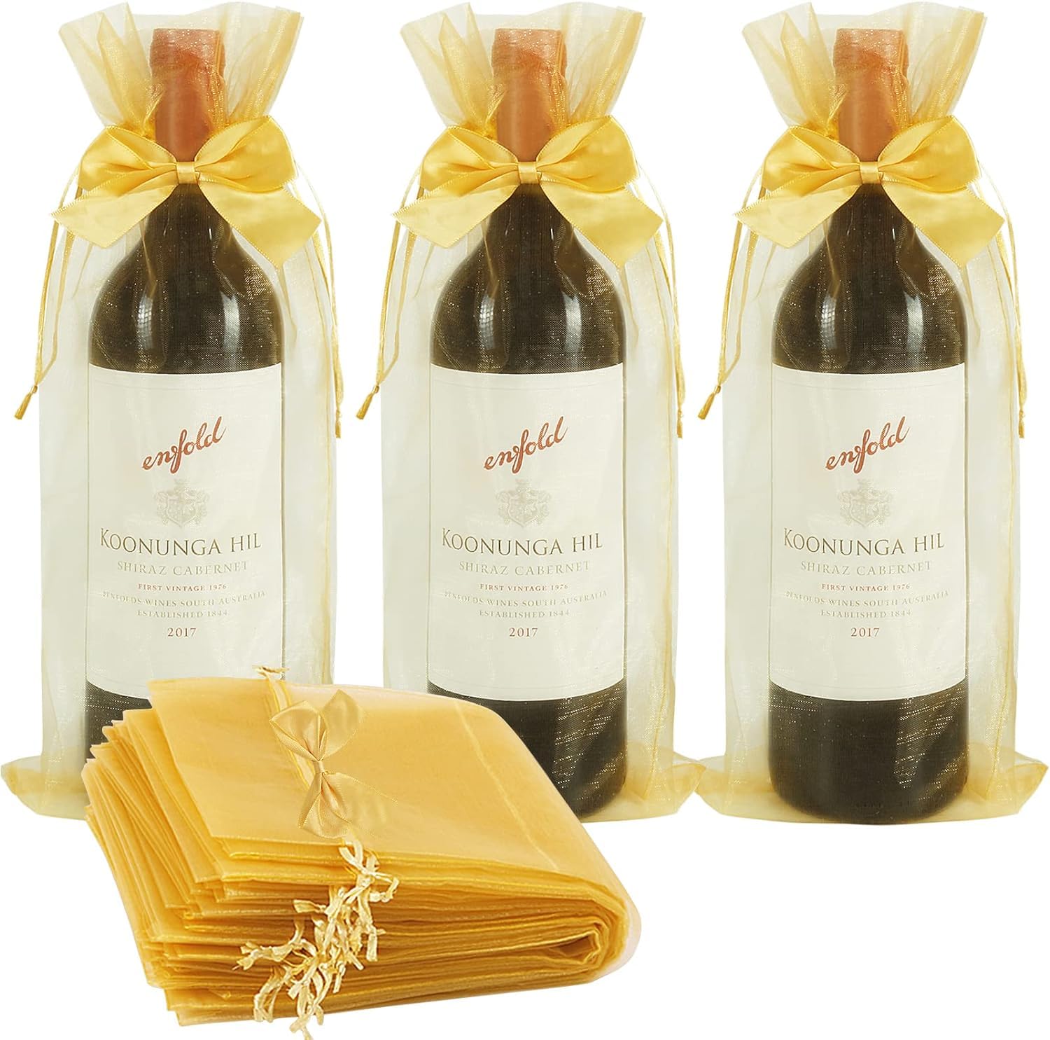 Celebration party gift packaging Organza Wine Bags 20 Pcs Drawstring Bottle Bags with Bow Sheer Wine Gift Pouches for Wedding Baby Shower Christmas