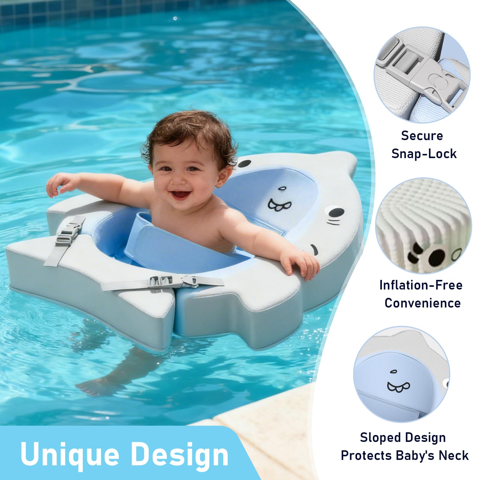Nicht aufblasbarer Baby-Pool-Schwimmer mit bequemer Liegeunterstützung, wasserdicht, hautfreundlicher Schwimmtrainer, solide, für 6–36 Monate Säuglinge, Außen- und Innenpool, Badewanne