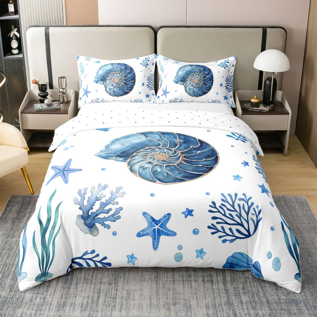 Housse de couette 240 x 260 coton thématique conque côtière