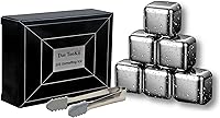 DasTooKii Whiskey Stones 6 Pack - Reusable Stainless Steel Ice Cubes, No Dilution Chilling for Whiskey, Wine, Vodka & More