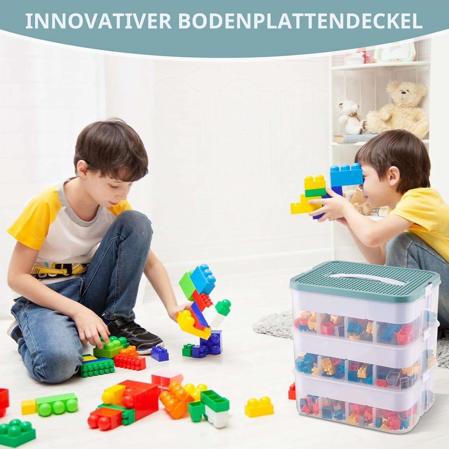 Aufbewahrungsbox Bausteine Aufbewahrungsbox mit Deckel,Kunststoff Sortierboxen Spielzeug Transparent für Kinder Spielzeugkiste (Box Only)