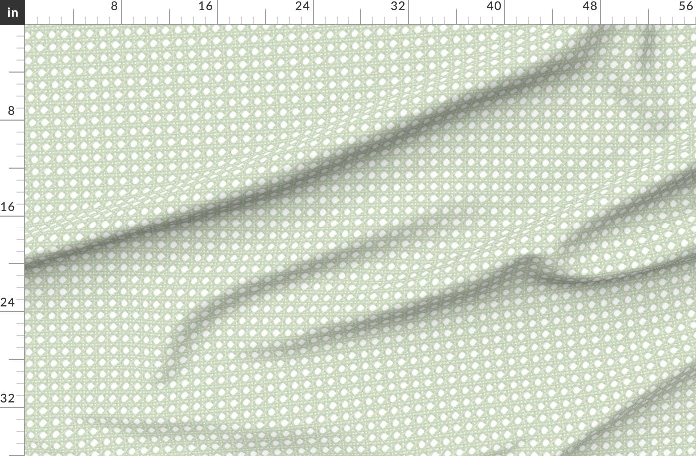 Spoonflower Fabric - Light Green Cane Weave Rattan Weaving Design Boho Chic Costal Beach Printed on Denim Fabric by The Yard - Bottomweight Apparel Home Decor Upholstery