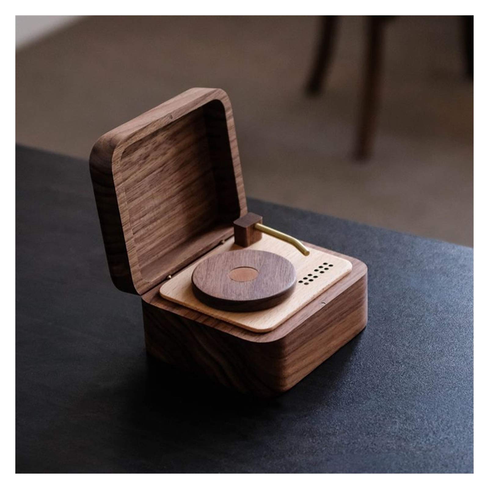 Caja musical de madera con diseño de coleccionista retro