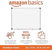 Vista 2 de Yaxa Basics Pizarra magnética de borrado en seco, 36 pulgadas de ancho x 24 pulgadas de alto, marco de aluminio, plata/blanco