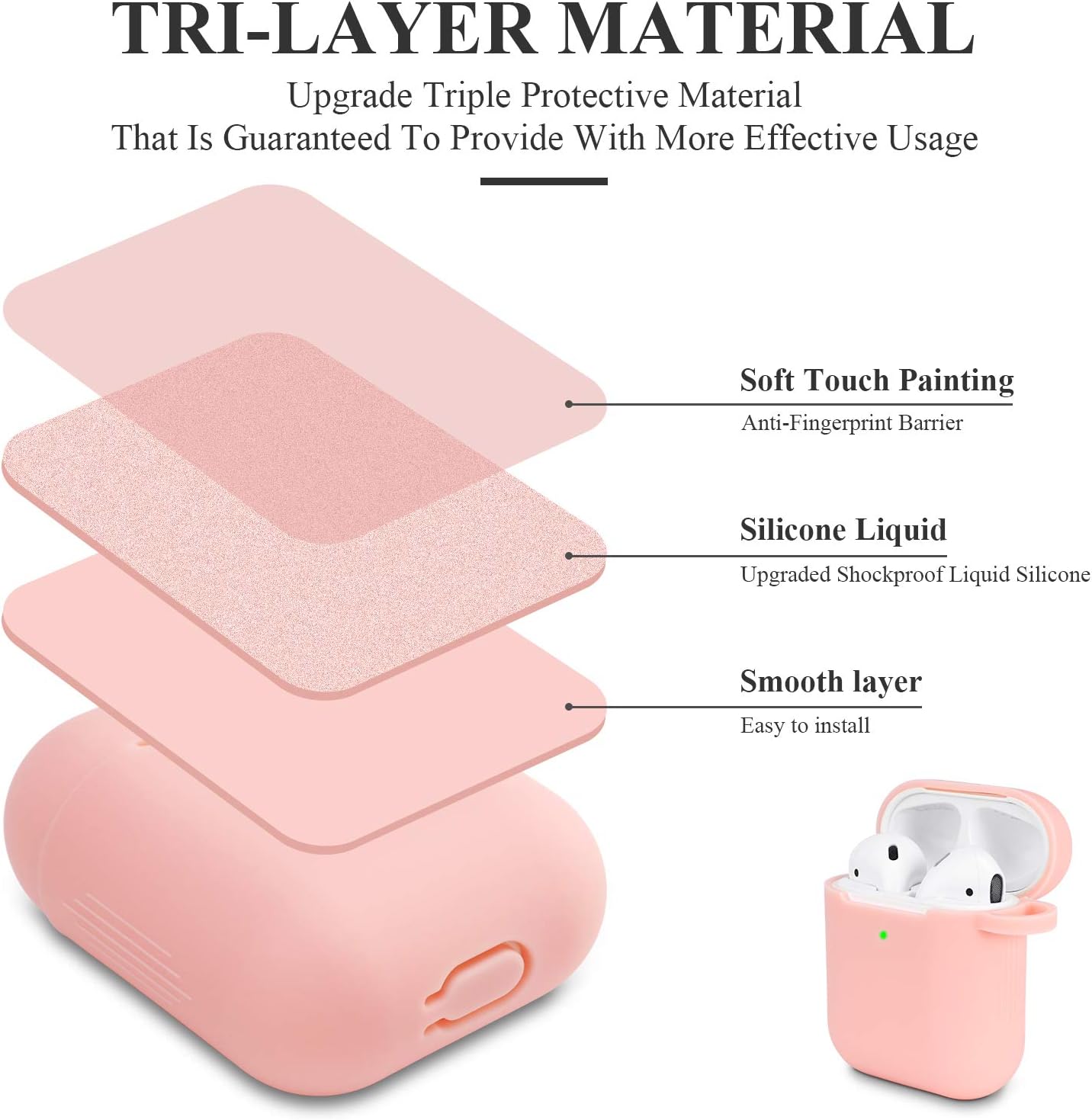 AKABEILA Compatible with AirPods 2 2019 & AirPods 1 2016 Case One Piece Soft Silicone Cute Cover Shockproof Protective Support Wireless Charging Front LED Visible - Image 4