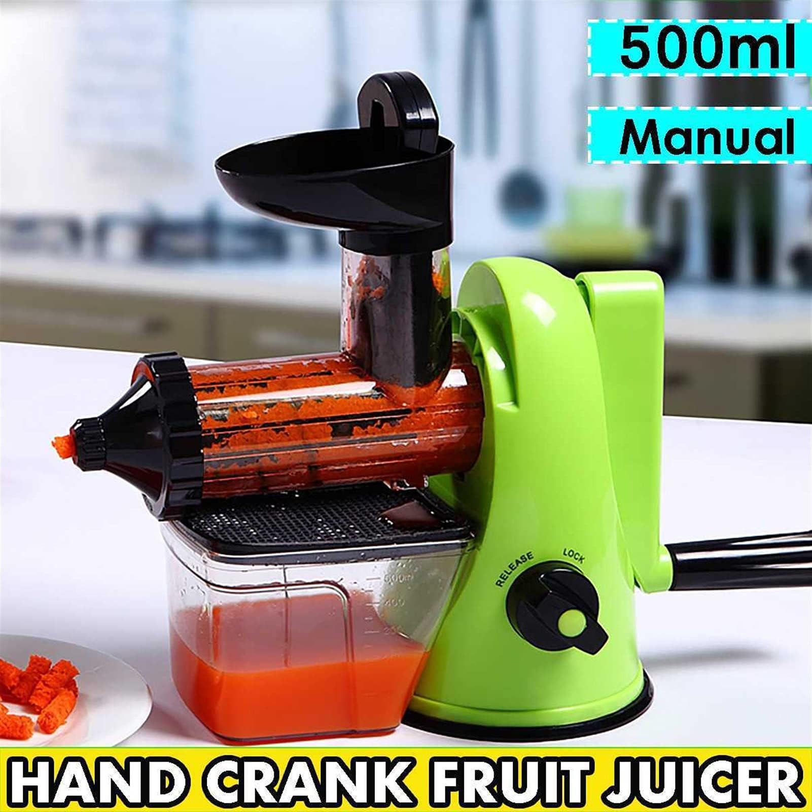 Machine à Serrer La Main, Jus De Fruit Manuel Portable 500ml, Fabricant De Jus Frais Pour Maison Et Camping, Faible Bruit Et Facile à Utiliser Pour Extracteur De Légumes Et Fruits Entiers green