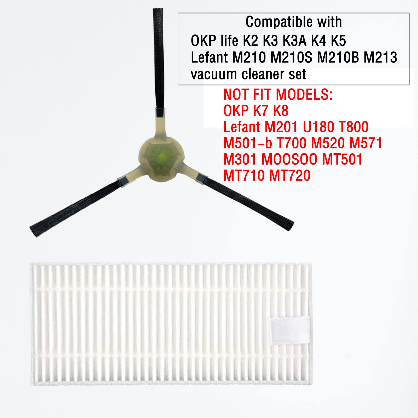 CauYien 16 Pack Replacement Accessories Compatible for OKP Life Robovac K2 K3 K3A K4 K5 and Lefant M210,M210S M210B M213 Robot Vacuum Cleaner,okp Robot Vacuum Parts:8 Side Brushes, 8 Filters