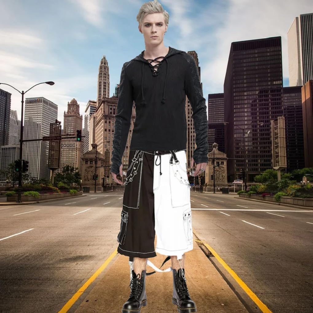 Men Black Punk Gothic Cotton Shorts Punk Emo Shorts with Zipper/USA
