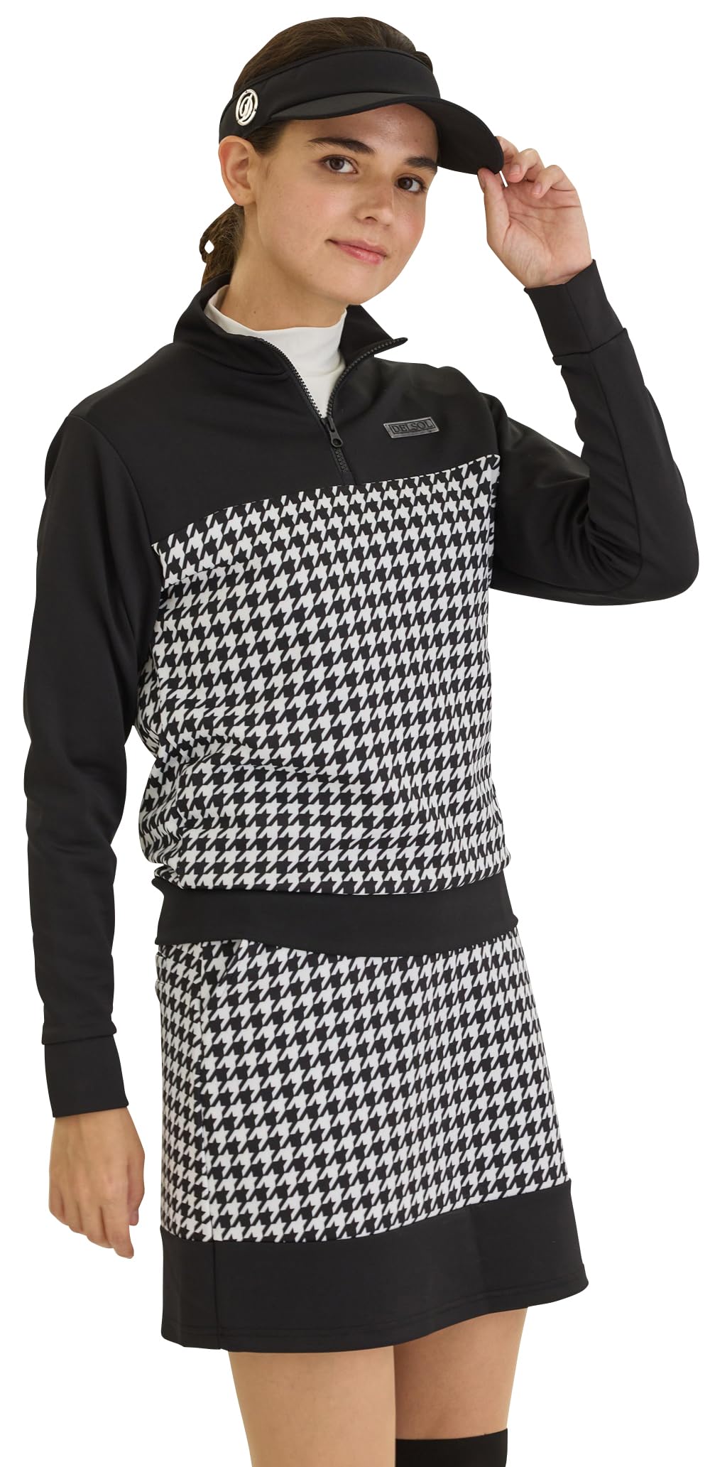 Amazon.co.jp: [Delsol] 7907 千鳥格子柄 ポンチ 長袖セットアップ BK