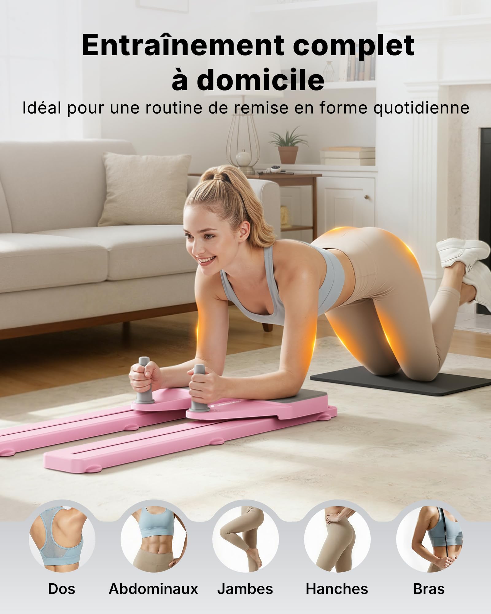MERACH Reformer Pilates - Pilates Reformer Planche Pilate Supportant 120 Kg Pliable, pour Le Renforcement des Abdominaux, des Bras Et des Jambes, Pilates Board Planche De Pilate Muet