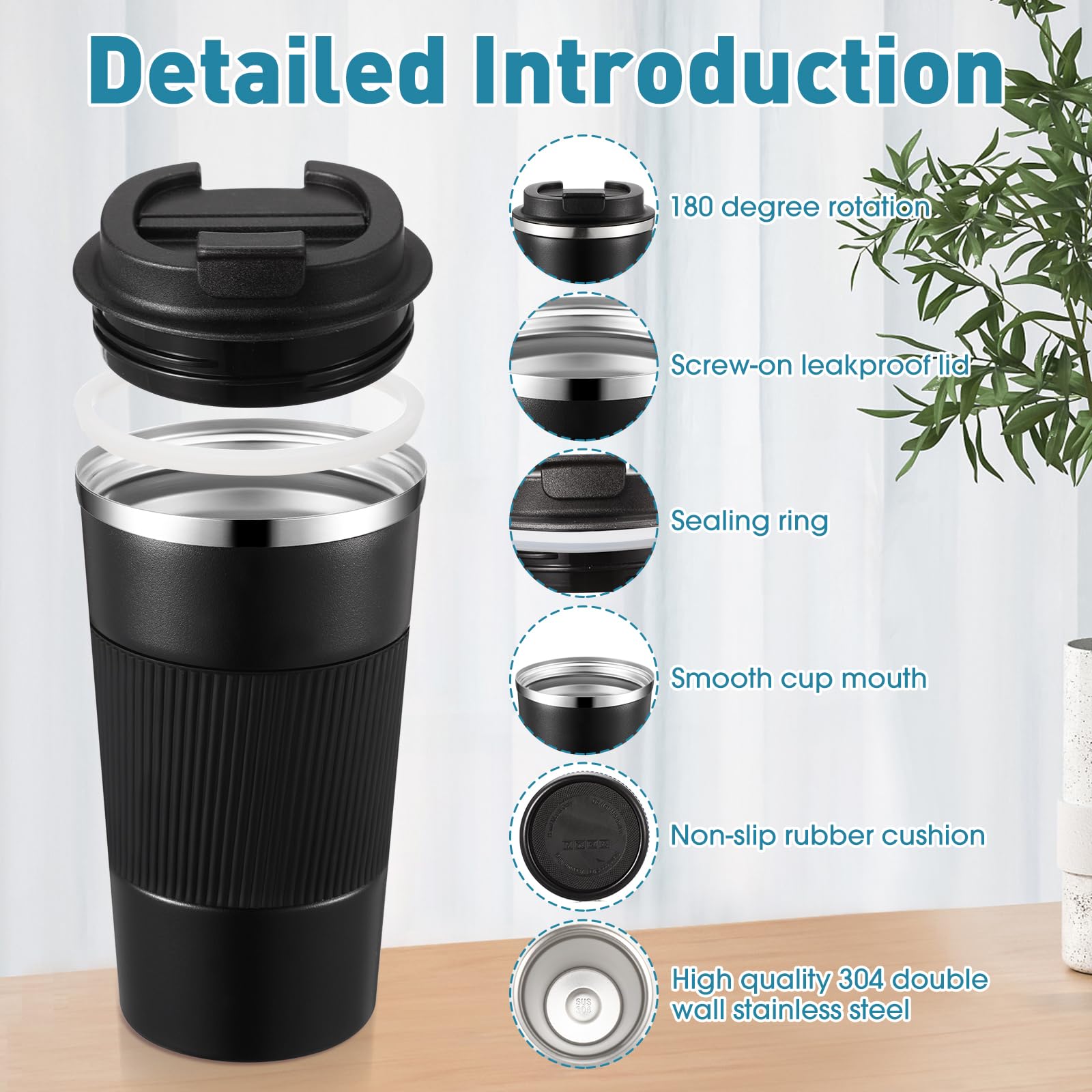 Sabary Reisebecher aus Edelstahl, vakuumisoliert, doppelwandig, Thermo-Kaffeetasse mit Deckel, für Wintergetränke, Weihnachten, Mitarbeitergeschenk, 4 Stück