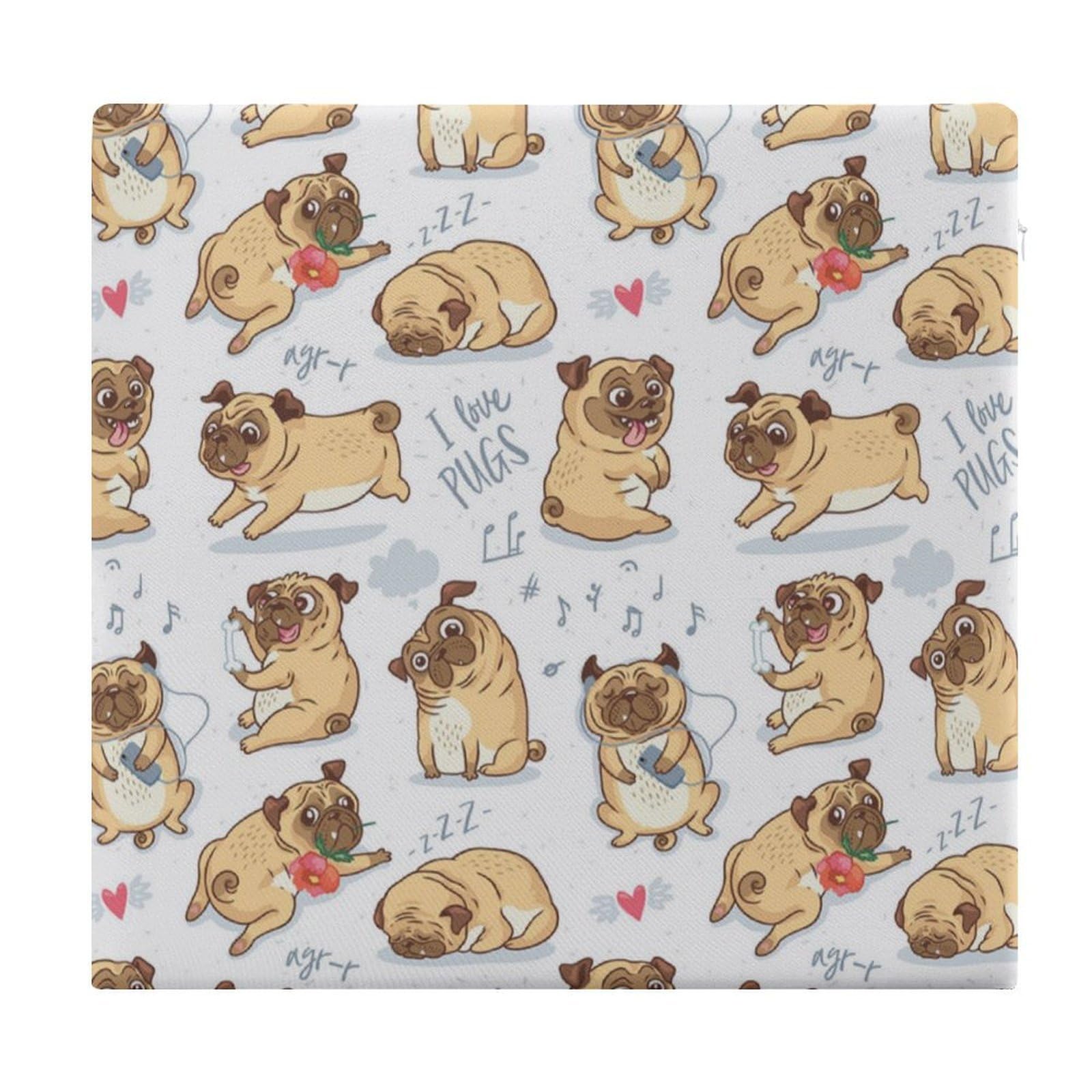 JZemdybill Chair Pad, Pug Dog Seat Pad, Square Chair Cushion for Yoga Living Room Balcony