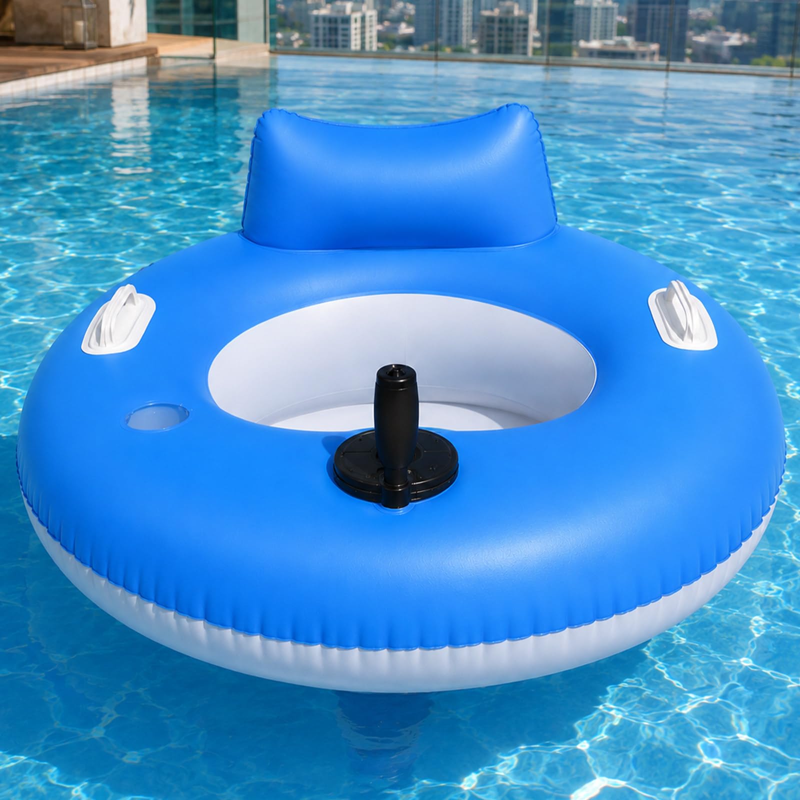 pealiritansemen Electric Water Float for Adults, Motorized Pool Lounger with Round or Rectangular Styles, Single or Dual Propellers, Backrest and Joysticks for Summer Pool Relaxation A