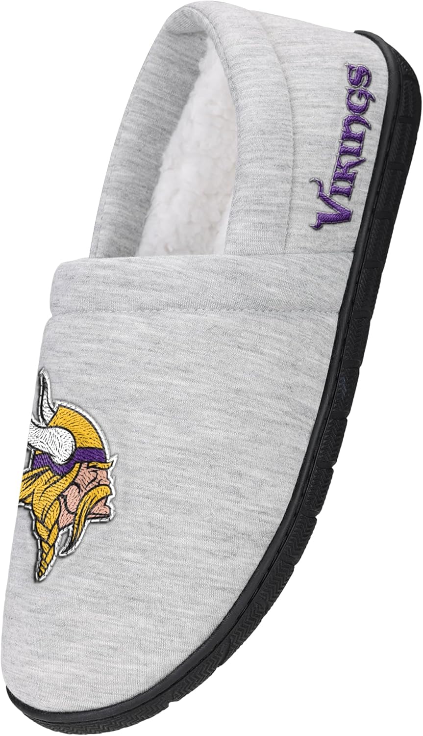 FOCO - Mens NFL Team Big Logo Grey Sweatshirt Sherpa Moccasins Adult Unisex Slippers