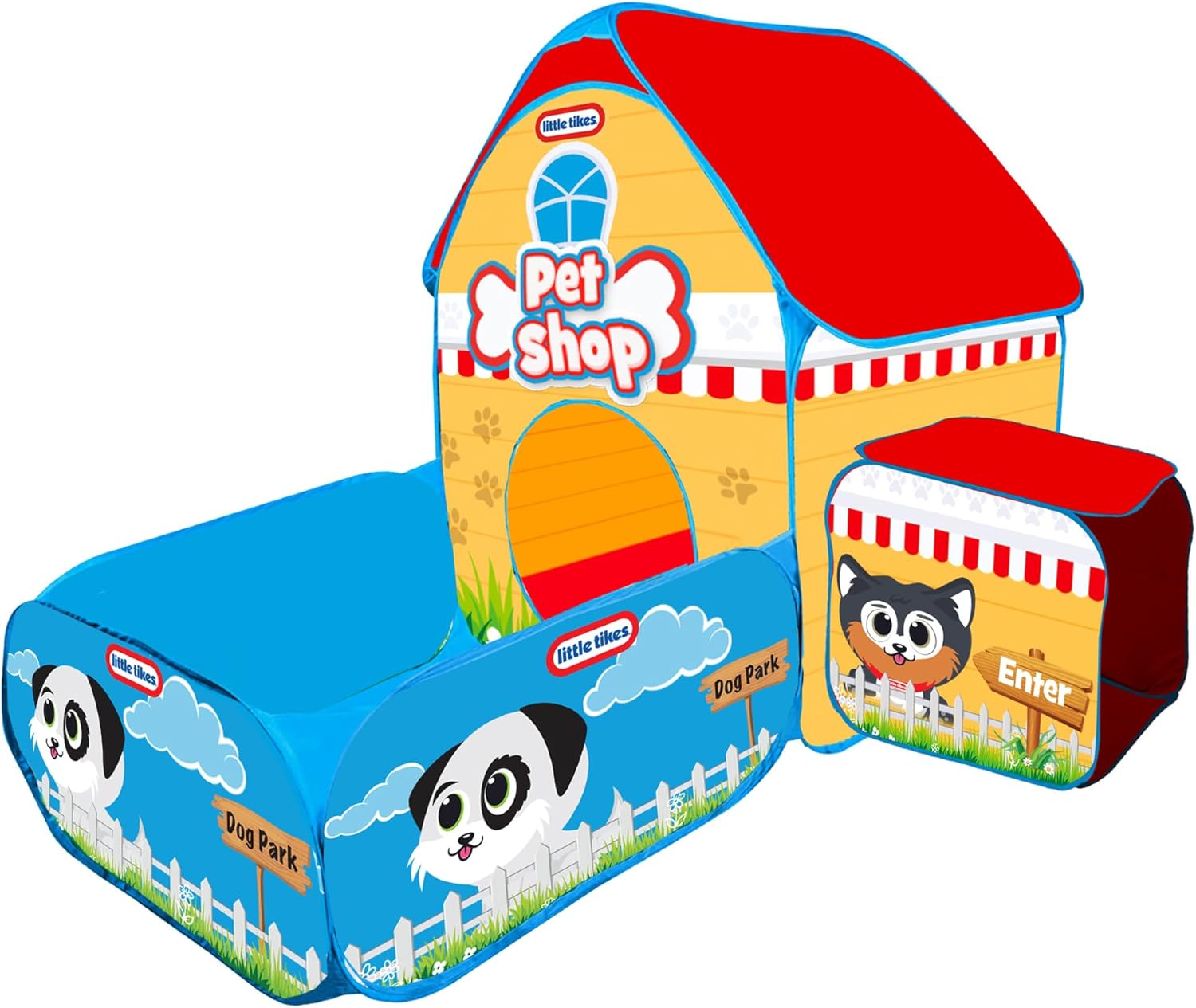 Little Tikes: 4-in-1 Dog Park & Pet Shop Ballpit - Pop Up Tent & Tunnel, 20 Balls, 2 Inflatable Dogs, Pretend Play Shop, Toddler & Kids Ages 3+