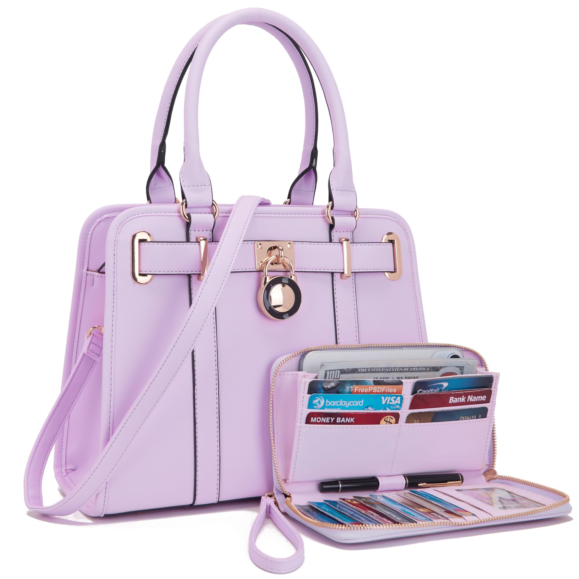 Qiyuer Structured Satchel Tote Handbags Set Women Purses with RFID Wallet | Premium, Sturdy, Spacious, Chic for Daily &amp; Work, Vegan PU Leather, Multi-way Carry, Large Capacity RFID Wallet, Ideal Gift