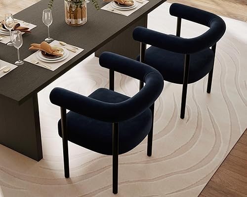 Miniatura 28 de Juego de 2 sillas de comedor de barril modernas de mediados de siglo, sillas tapizadas de cocina y comedor con brazos, sillas decorativas de piel