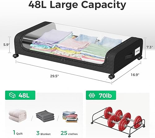 Miniatura 3 de Paquete de 2 contenedores de almacenamiento debajo de la cama con ruedas, contenedores de almacenamiento de gran capacidad debajo de la cama con