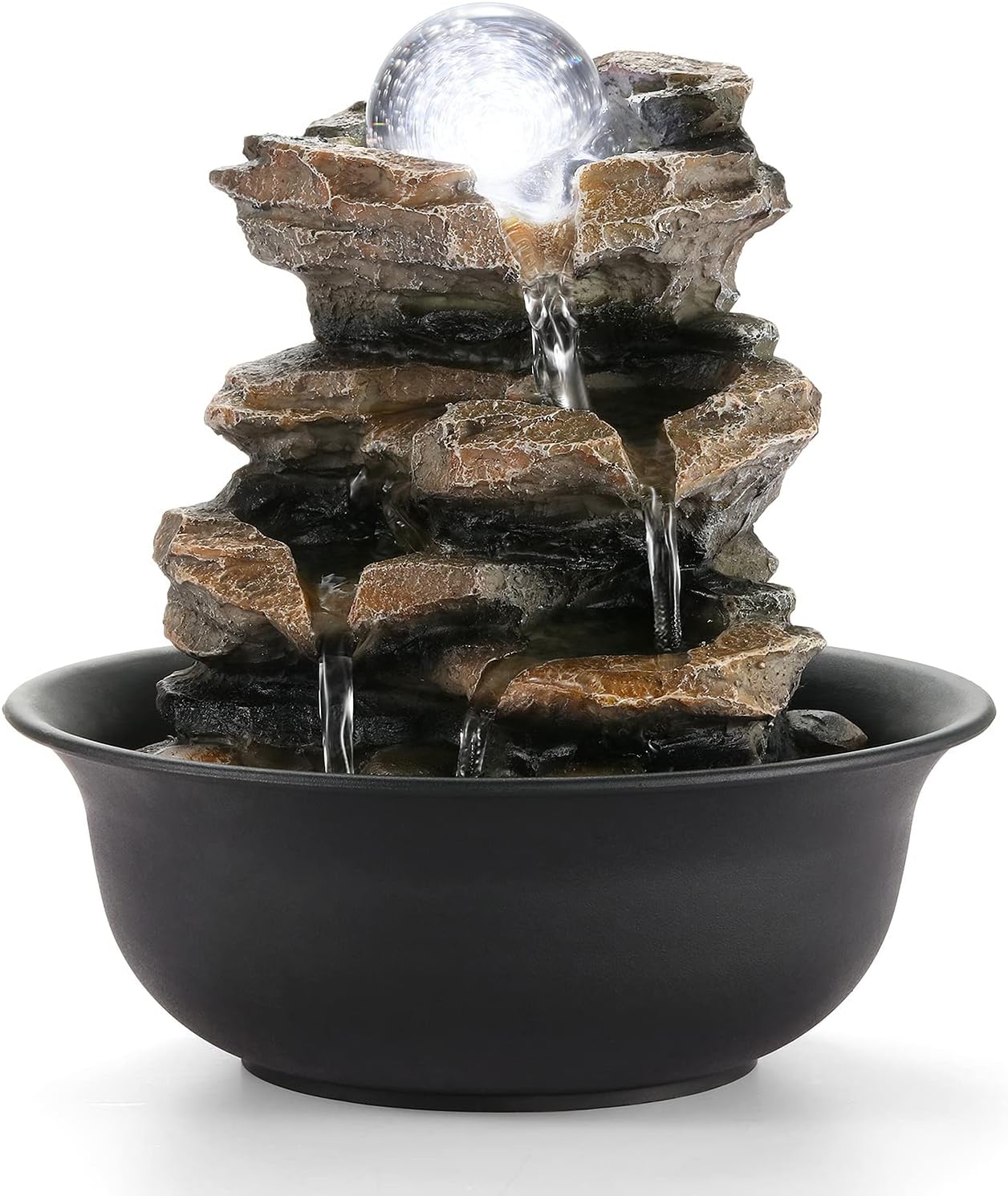 WICHEMI Tabletop Fountain Warer Fountains Indoor Waterfall Fountain Indoor Relaxing Water Feature Meditation Fountains with LED Light for Home Office Bedroom Decor (Style 5)