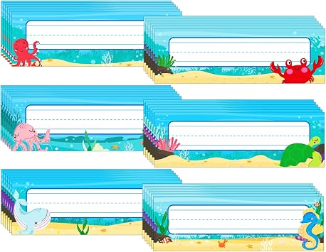 D24TIME 36Pcs Name Plates for Classroom Desk Sea Animal Personalized Desk Name Tags Stickers for Kids Students Adhesive Labels School Classroom Decorations Students Teachers Back to School Supplies