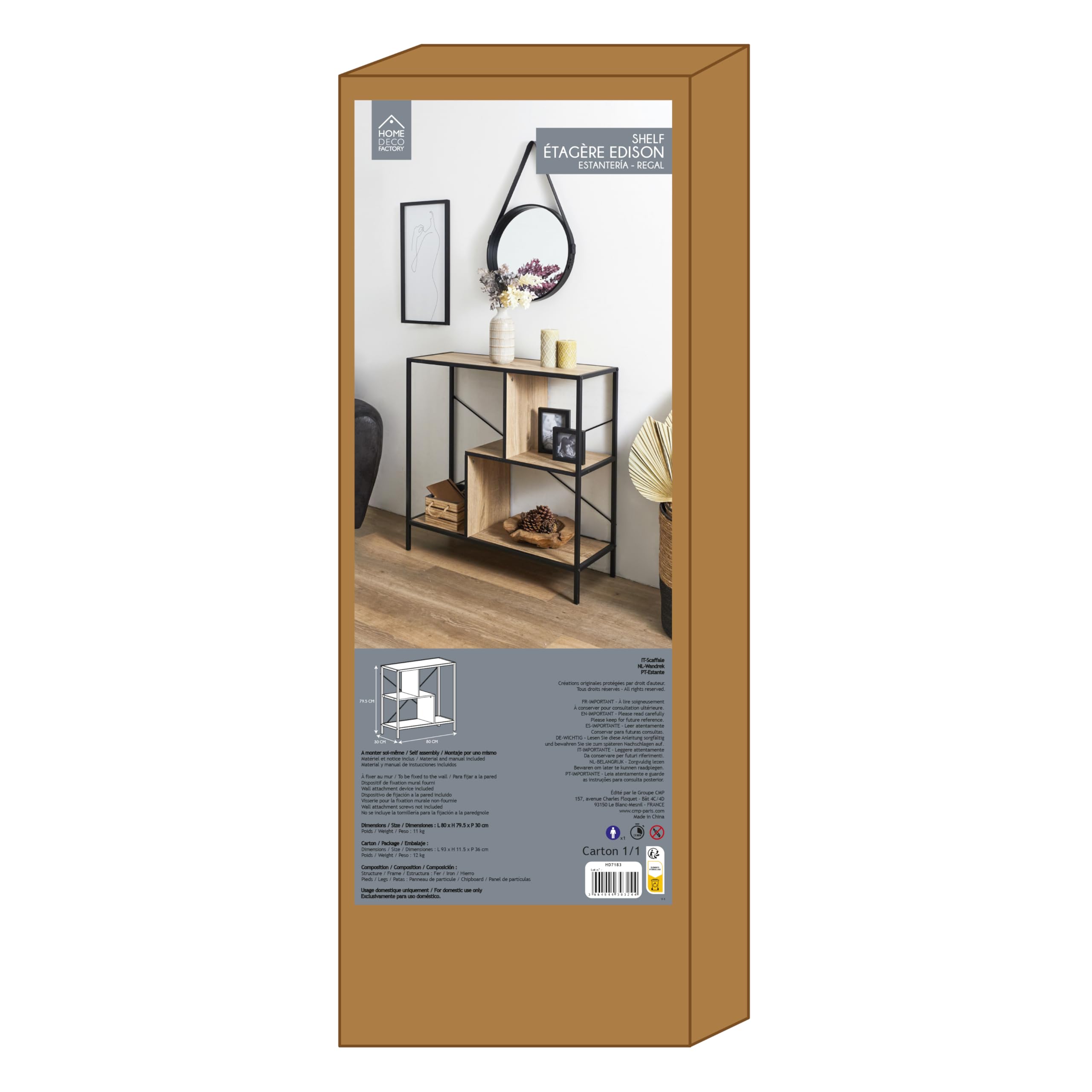 HOME DECO FACTORY ESTANTERÍA 80x30x79 CM Edison, Poliuretano, Nero
