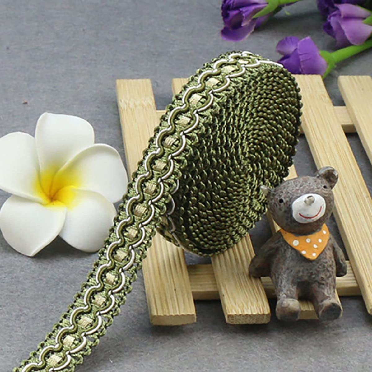 Yalulu 10 Yards Polyester Woven Gimp Braid Trim Lace Edge Trim Edging Trimmings Fabric for DIY Sewing Net Yarn Ribbons Clothing Accessories Decor (Green)