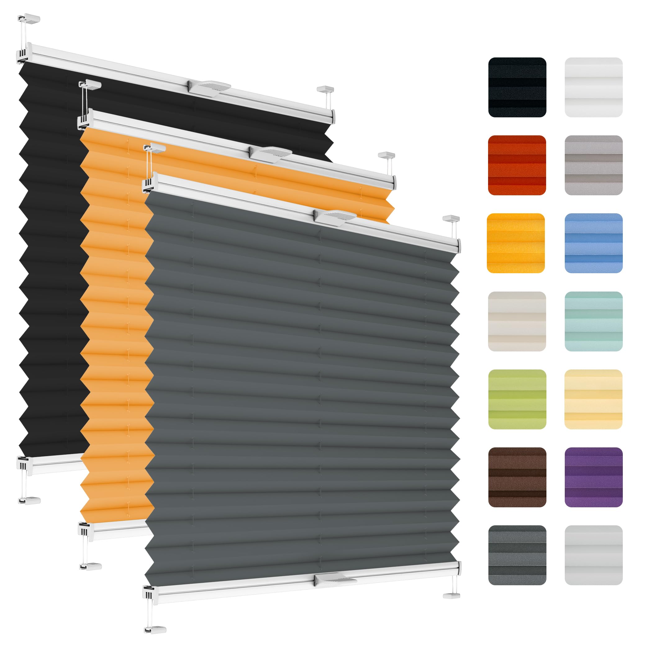 Fenster Plissee ohne Bohren zum Kleben auf Rahmen - Thermo Plisseerollo Innen - Rollo Jalousie, auf den Fensterrahmen, Faltrollo, Sichtschutz, Blickdicht, für Fenster & Tür - Grafit, 25 x 220 cm