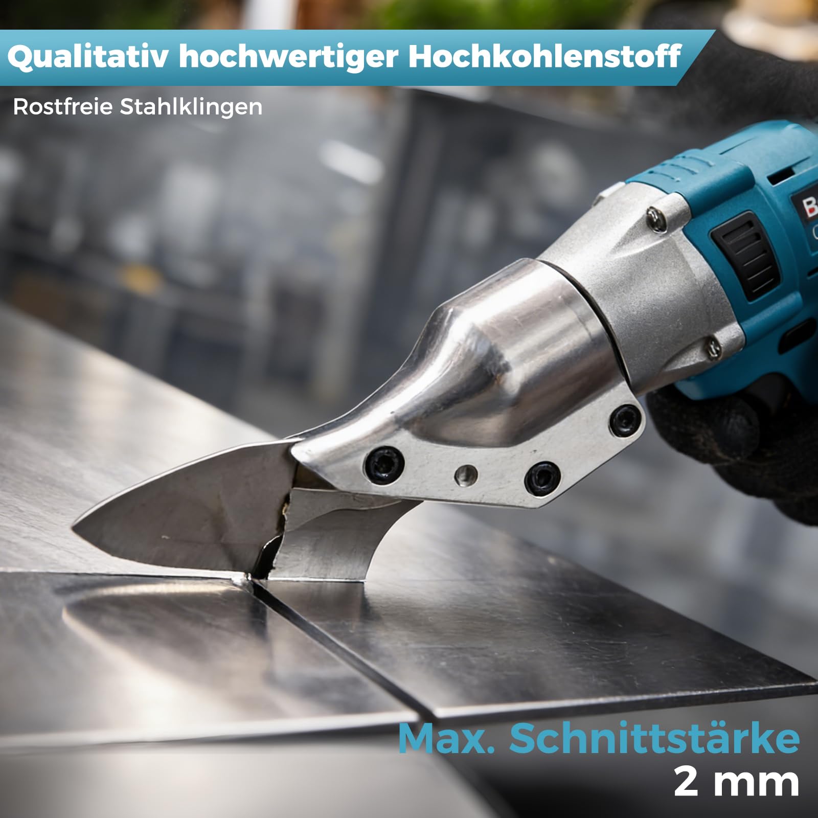 Bostar Akku Blechschere, Bürstenloser Motor mit 2x 4.0Ah Akku, Elektrischer Blechschneider für 1,5mm Metall & 2,0mm Alu, 360° Drehbarer Kopf, 2-Gang & Auto-Stopp, Kompatibel mit Makita 18V Akku