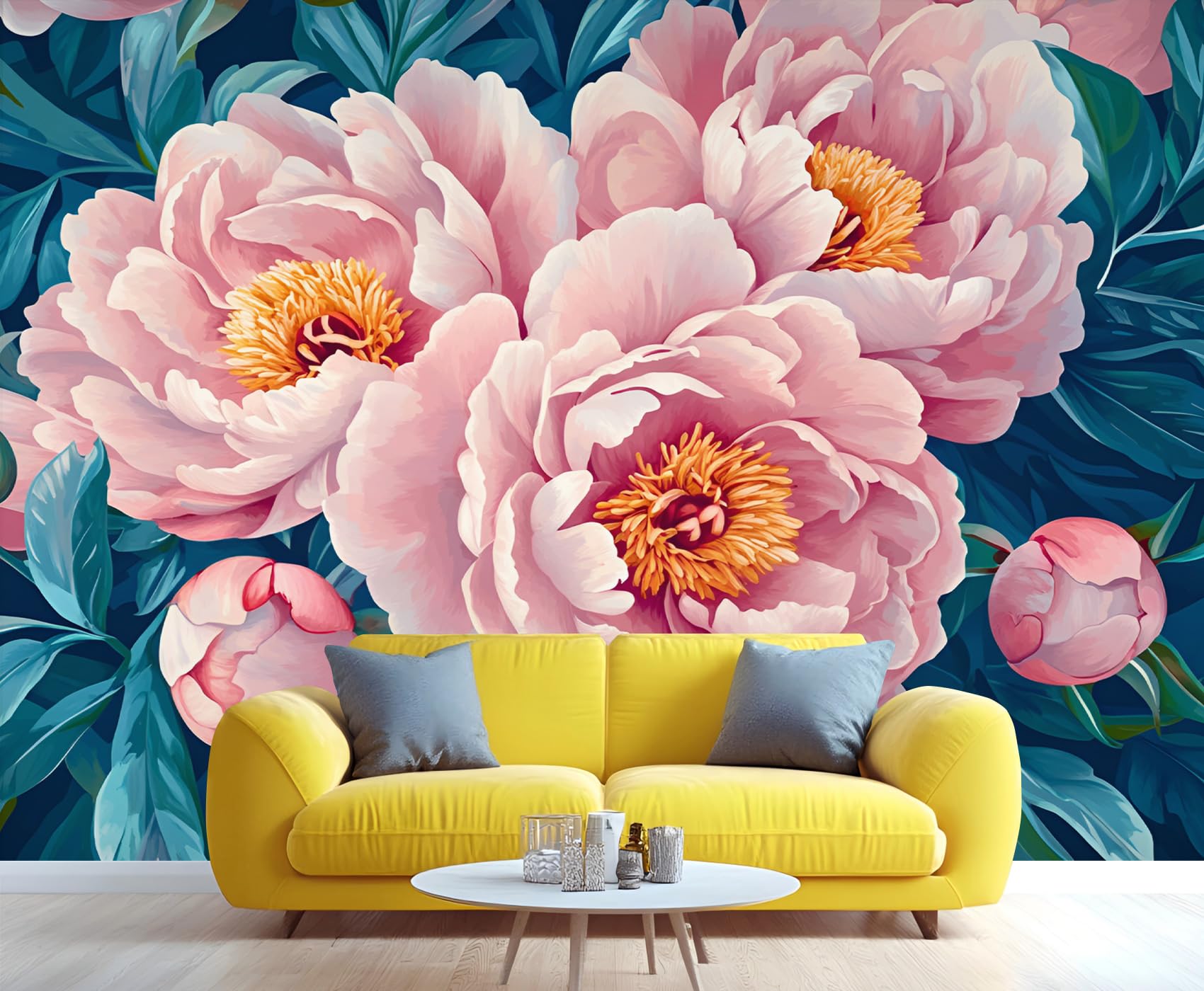 YXQAIED Floral Wallpaper, Pink Peony Bedroom Wallpaper, Nordic Peony Wallpapers for Living Room, Not Self Adhesive Halloween Theme Photo 3D Wall Murals & Room Decor, 100x70cm — image 1