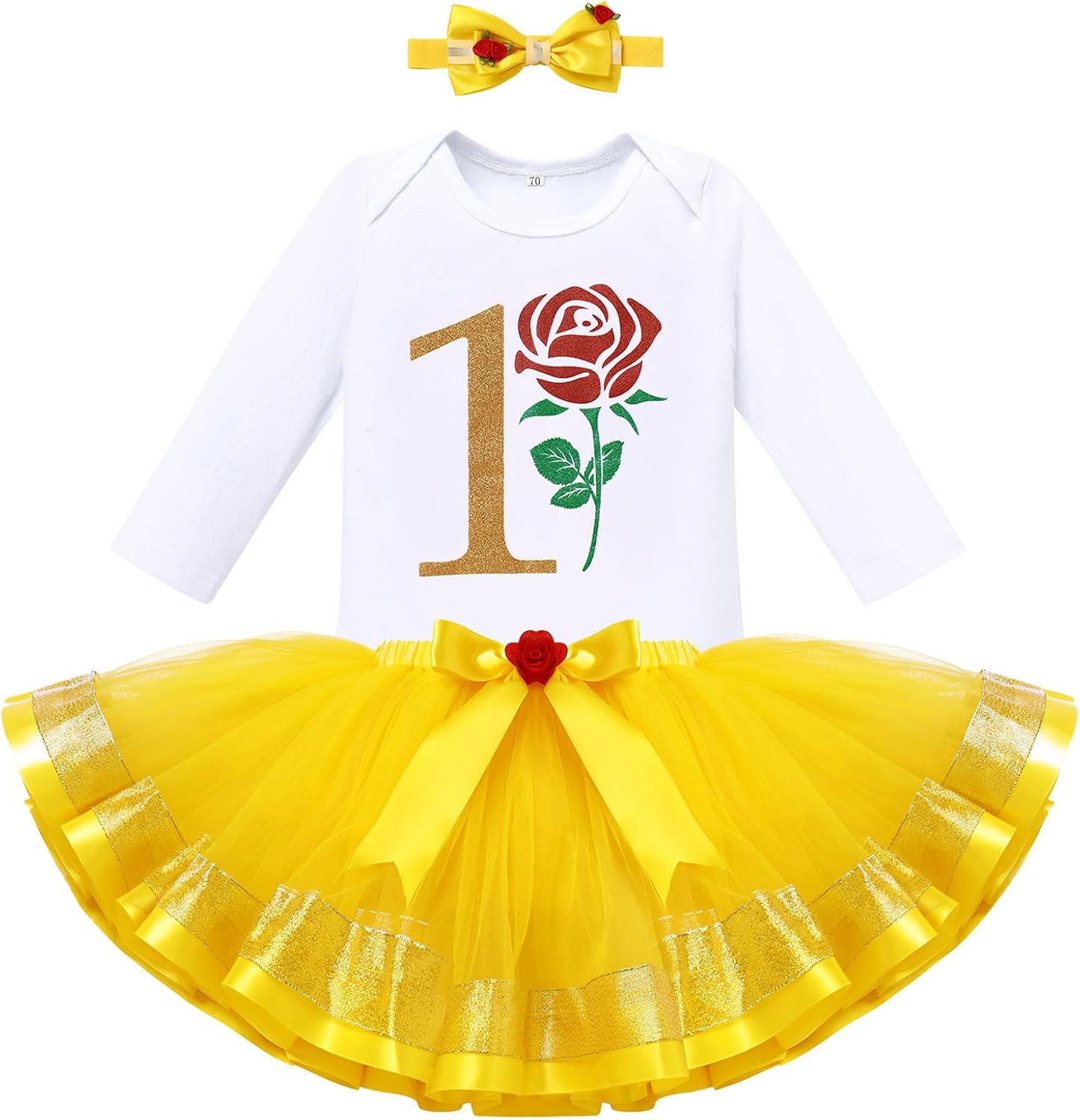 IBTOM CASTLE Baby Girl 1st Birthday Outfit Long Sleeve Romper Tutu Dress Headbnad Fall Winter Photoshoot Clothes