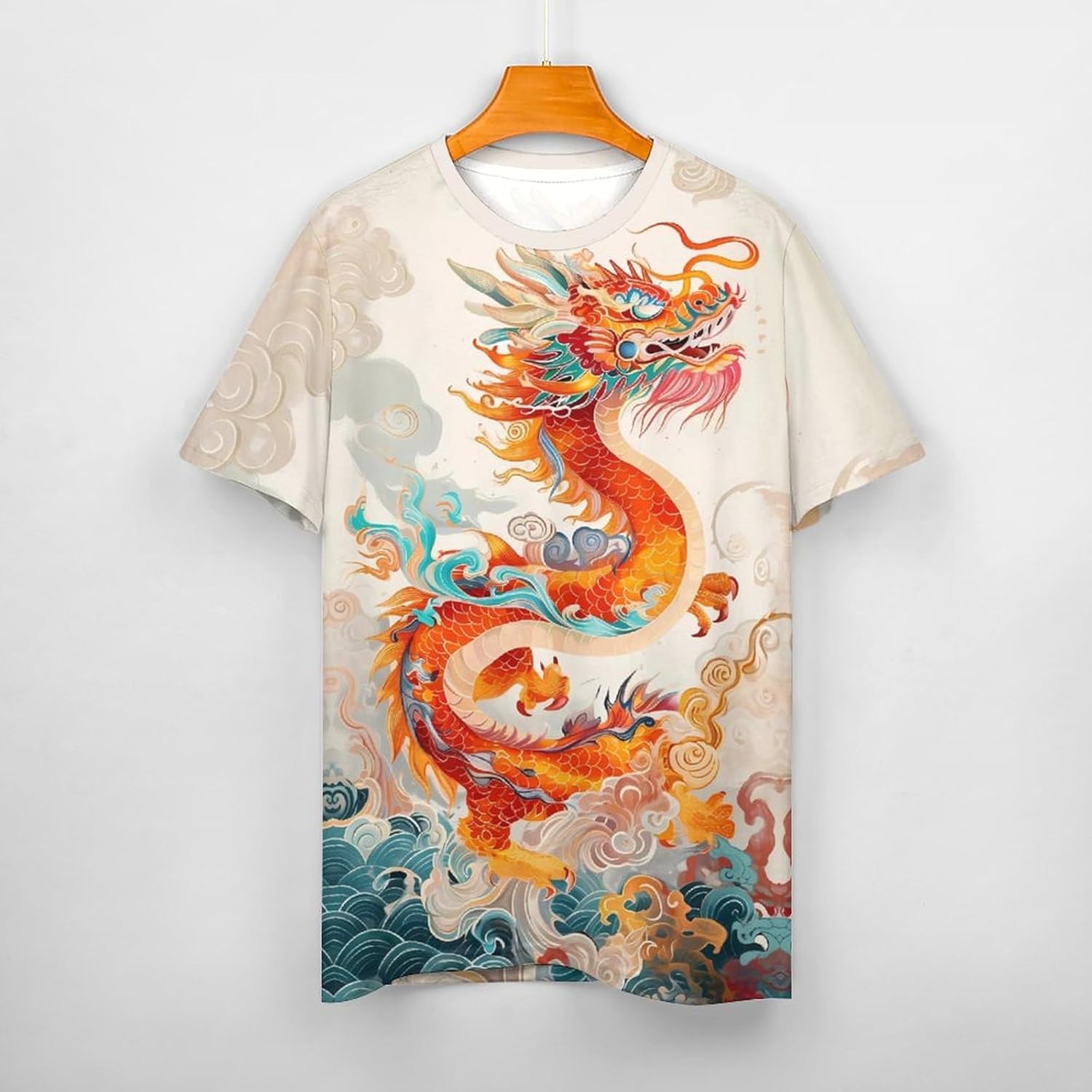 MARSVOVO Mens Cool Chinese Loong T-Shirt Tops 2024 Novelty Ink Painting Print Short Sleeve Crewneck Fashion Soft Outwear