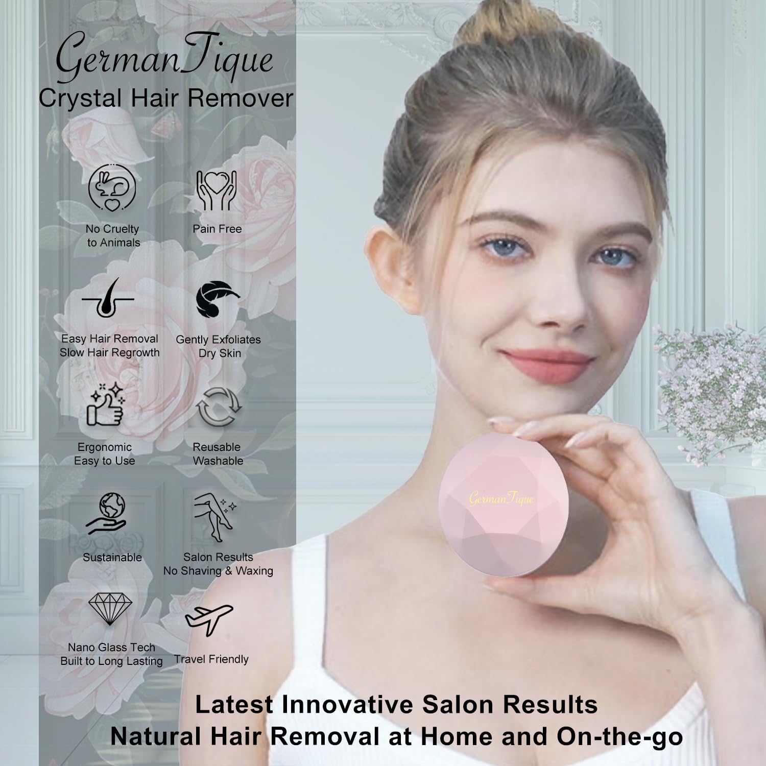GERMANTIQUE Crystal Hair Eraser,Upgraded Crystal Hair Remover Diamond,Painless and Effective Nano Glass Hair Removal Stone and Skin Exfoliation,Natural Epilator for Women and Men(Pastel Pink) - Image 2
