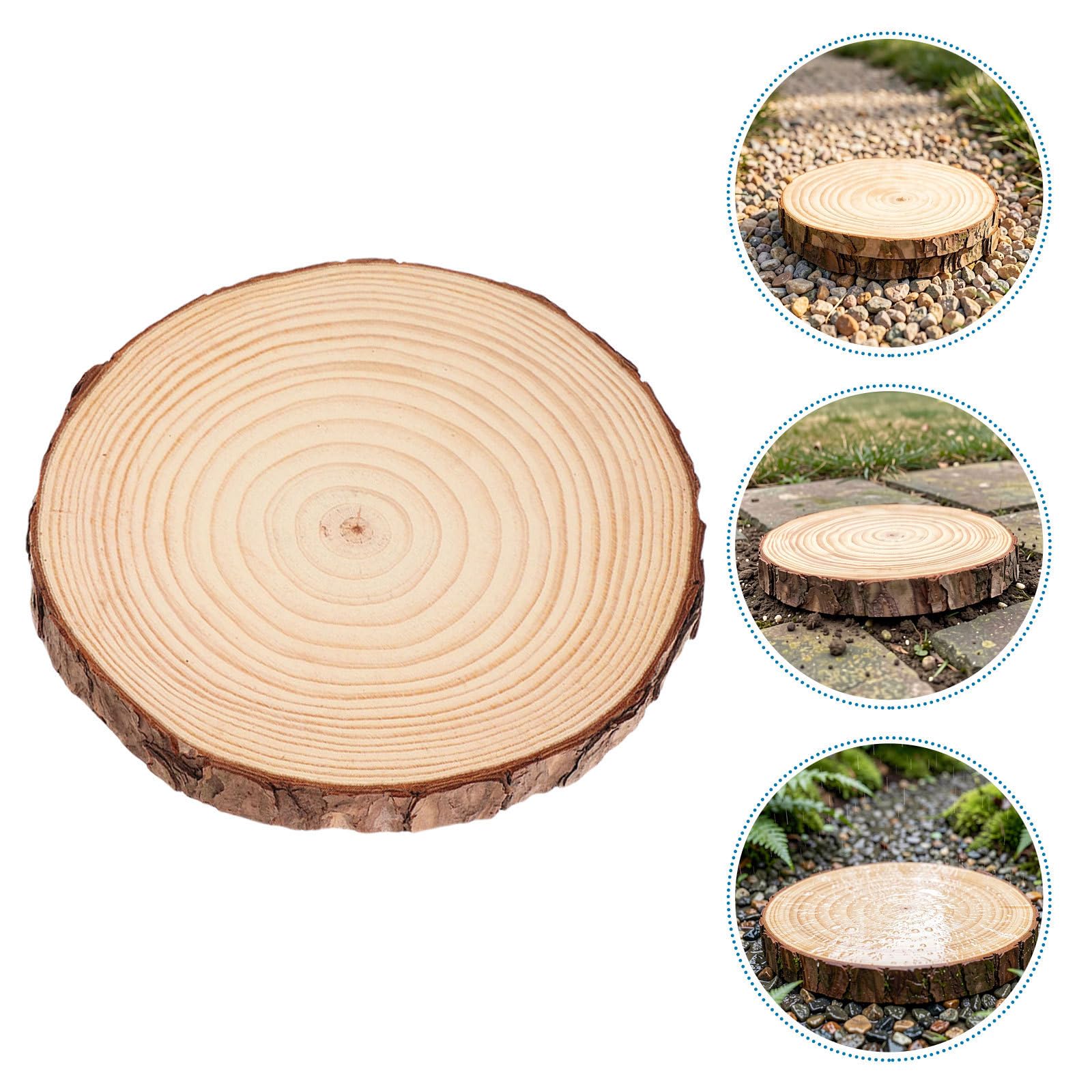 4 Pièces Pavé de Jardin Rond en Bois, Antidérapant, Rustique