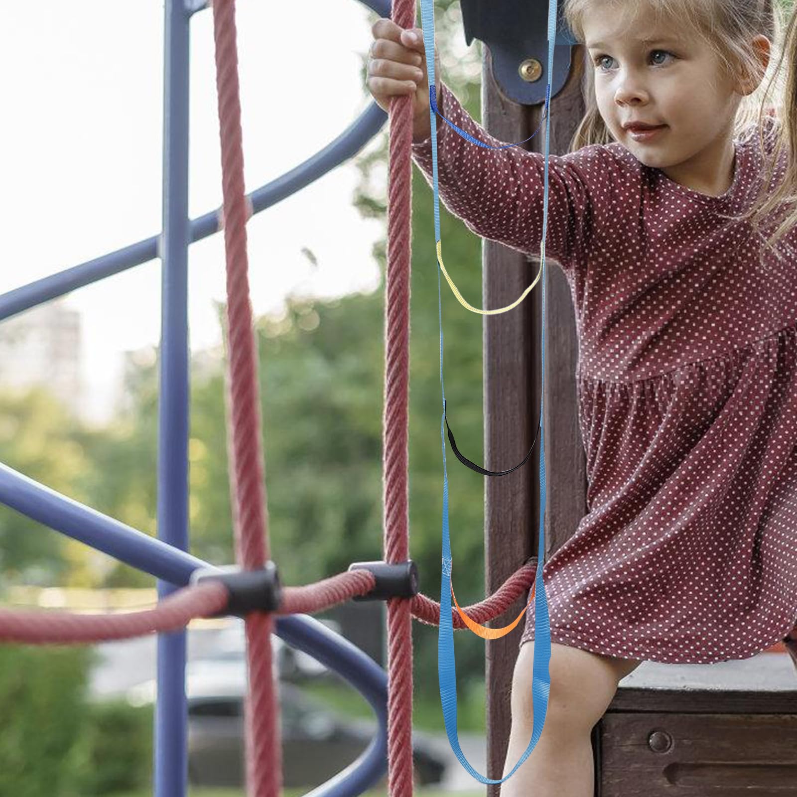 ORFOFE Scala di Corda per 2 Metri 6 Gradini, Corda da Arrampicata Morbida e Resistente per Esterni, Accessori per Set da Gioco, per Attività All’Aperto e Sviluppo Motorio