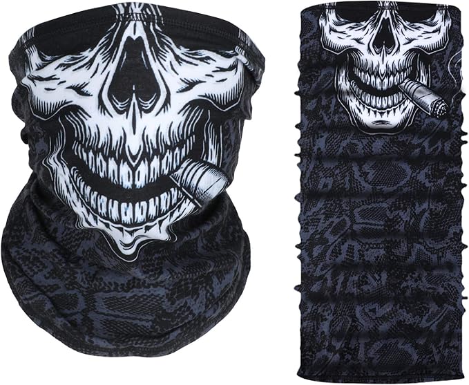 Neck Gaiter, Sports Tactical UV Breathable Lightweight Black Skull Neck