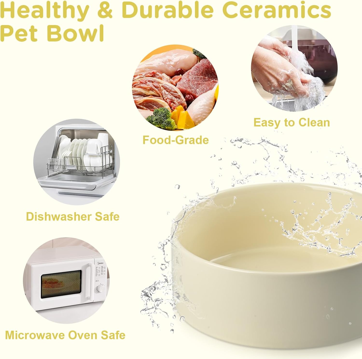 SPUNKYJUNKY Elevated Dog Bowls Ceramic, 6.1'' Dogs and Cat Food Water Bowls Raised with Non-Slip Bamboo Stand for Medium Sized Breed Microwave Dishwasher Safe - 28.7 OZ,Beige - Image 5