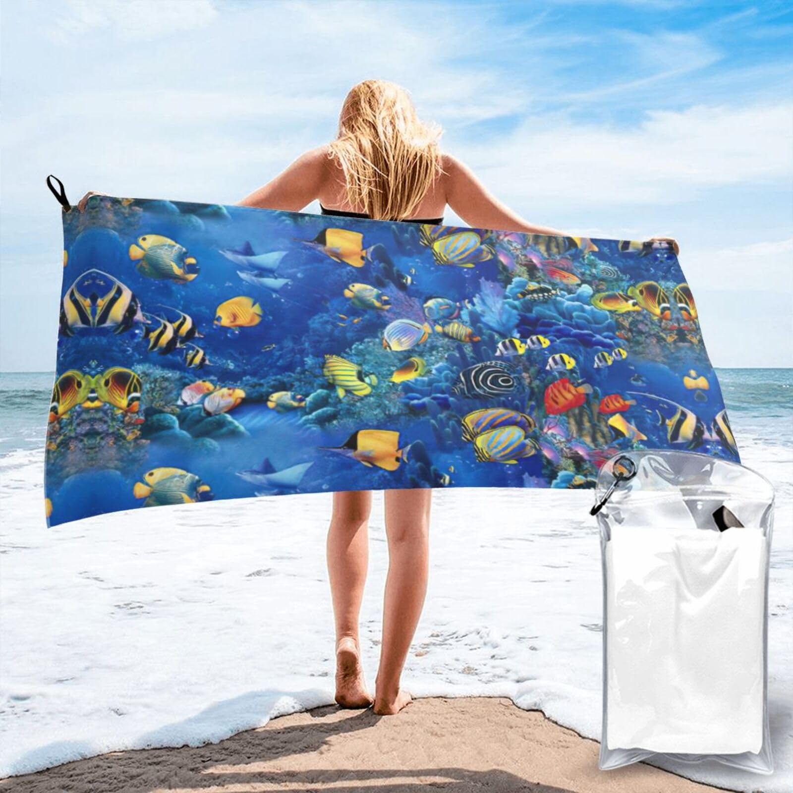 KAPPTYY Tropical Fishes Print Quick Dry Towel Bath Shower Beach Wrap For Gym Vacation Adults